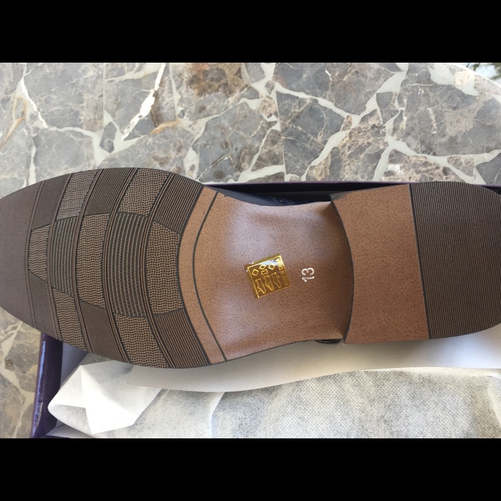 NWT Mens formal slip on leather lining dark navy blue dress shoes - Picture 9 of 12